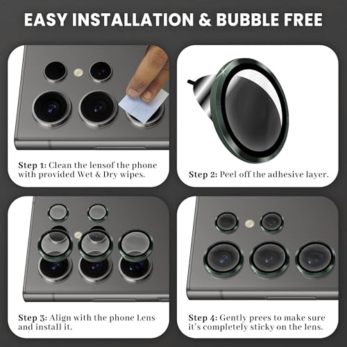 Image of FIRST MART Green Camera Ring Guard Protector for Samsung Galaxy S24 Ultra | Tempered Glass with Metal Alloy Rings, HD Clear, Scratch Resistant, Case-Friendly | Pack of 1