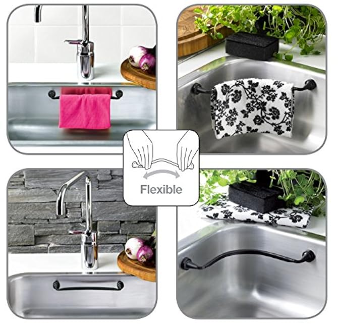 Magnetic Dish Cloth Rail in-Sink Danish Design Made in Denmark (Strong Magnets for Corian/Granite Sink, Black Flexible PE)