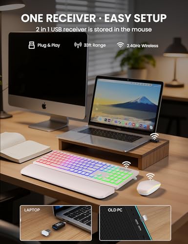 Image of Wireless Keyboard and Mouse Combo, RGB Backlit, Rechargeable & Light Up Letters, Full-Size, Soft Typing, Sleep Mode, 2.4GHz Quiet Keyboard Set for Mac, Windows, Laptop, PC, Trueque KM42Pro