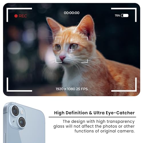 Image of ArmourPro Premium Camera Lens Protector Tempered Glass Compatible For iPhone 14 Plus and iPhone 14 Tough HD Individual Aluminum Alloy Rings 9H Camera Cover , Scratch-Resistant,Camera Lens Protection| Blue
