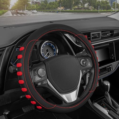 Image of Motor Trend FlexGrip Red Steering Wheel Cover for Cars - Standard 15 inch Car Steering Wheel Cover, Red and Black Steering Wheel Protector for Auto Truck Van SUV