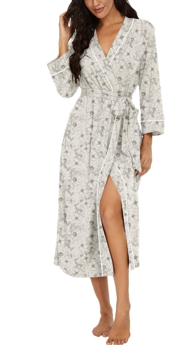 PrinStory Women Dressing Gowns Causal Kimono Robes Long Bathrobe Soft Womens 3/4 Sleeve Ladies Loungewear — view 30