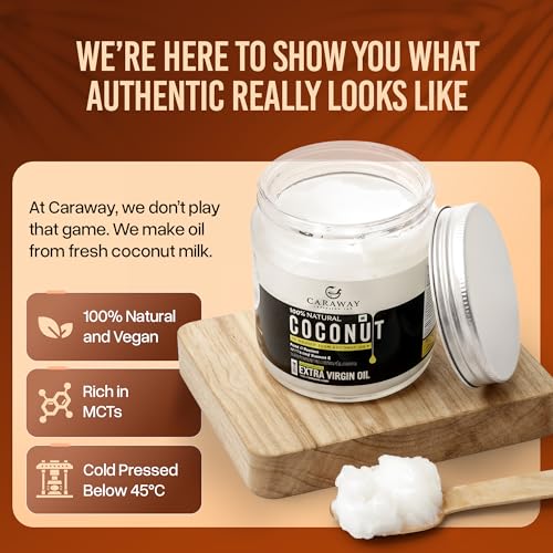 Image of CARAWAY Extra Virgin Coconut Oil - 200 ml | Coconut Oil Virgin Cold Pressed & Centrifuged - Suitable for Baby Massage, Hair Care & Ayurvedic Practices | Rich in MCT's | Glass Packaging