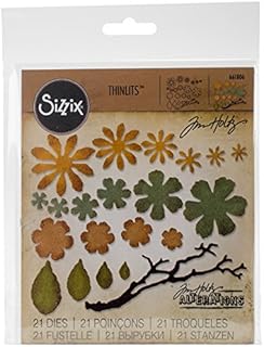 Sizzix SIZ661806 Thinlits Die Set 21PK-Small Tattered Floral by Tim Holtz, Metal, Silver, 19.1 x 14.4 x 0.4 cm