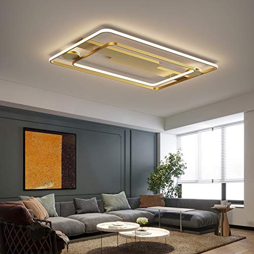 Lustre plafonnier en laiton rectangulaire 105x70cm blanc chaud pour grand salon