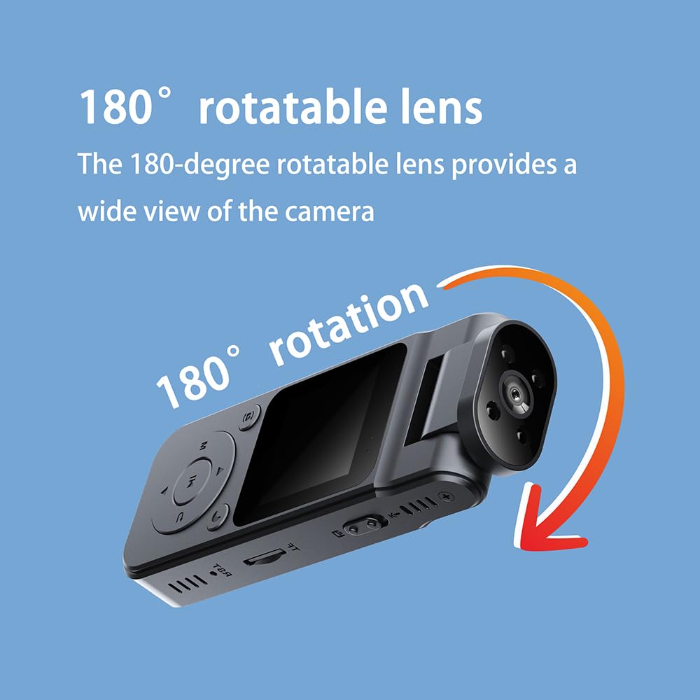 TKMARS Action Cam 1080P WiFi – Grandangolo 170° Antidistorsione, Lente Rotante 180°, Visione Notturna IR, Batteria 7H, Clip Magnetica