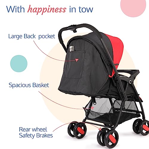 Image of LuvLap Golf Baby Stroller /Pram with 5 Point Safety Harness, 0-3 Years, Multi Level Recline & Adjustable footrest, Extendable Canopy, Red & Black