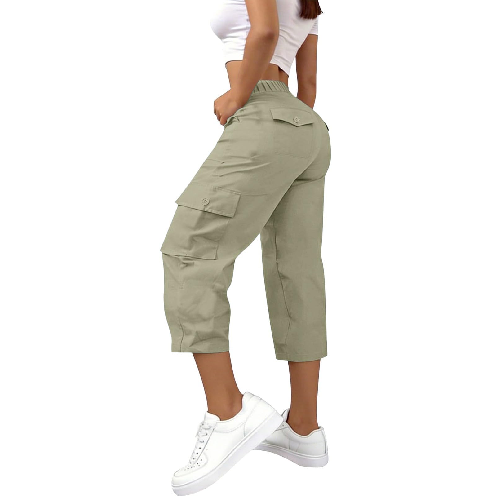 Generisch Pantaloni capri da donna a 3/4, sportivi, casual, alla moda, leggeri e traspiranti, per il tempo libero, traspiranti, con tasche laterali, per tutti i giorni