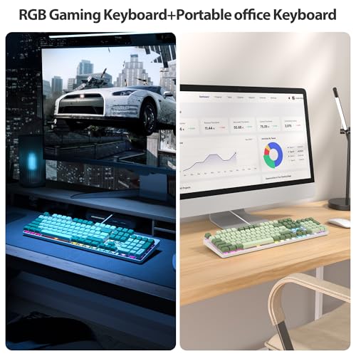 Image of surmen Sage Green Mechanical Gaming Keyboard- 104 Key Full Size Wired Keyboard with Number Pad, Thocky & Creamy Sound, RGB Backlit Anti-Ghosting - Quiet Red Switch for PC Gamers & Typists (104 Green)