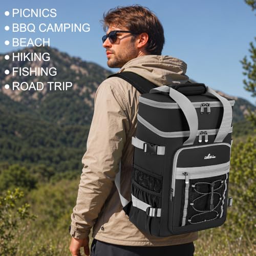 Image of Cooler Backpack Insulated Cooler Bag for Men & Women | 40 Cans Insulated Picnic Backpack with 2 Leak Proof Compartments for Picnic, BBQ Camping, Beach, Hiking, Black Grey