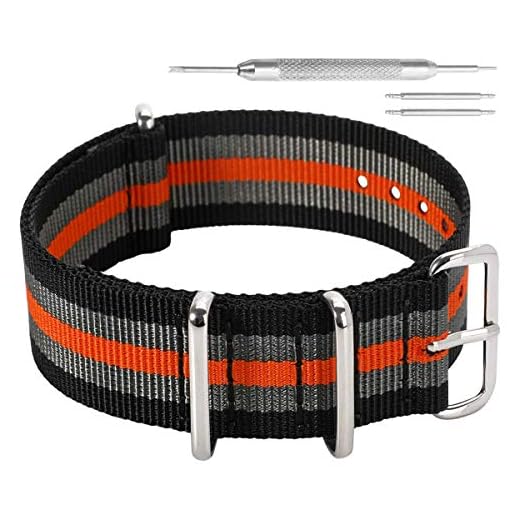 18mm de Style Noir/Gris/Orange Remplacement de la Courroie de Bracelet en Nylon balistique pour Les Hommes