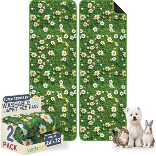 Image of Washable Pee Pads for Dogs 24 inchx72 inch 2 Pack Reusable Puppy Potty Pad | Super Absorbent Waterproof NonSlip LeakProof Crate&Playpen Floor Mat for Cats, Rabbits, Guinea Pigs, Whelping & Housebreaking