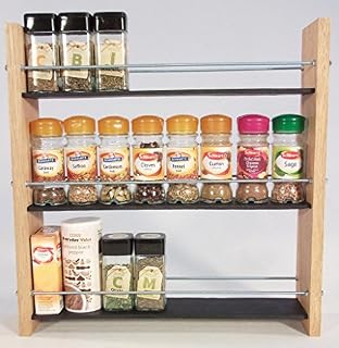 Oak Slate Design. Spice/Herb Rack .3 Tier, 24 Jar - Modern Contemporary Style - Deep Shelves for Larger Spice Jars, Boxes, Kilner Jars