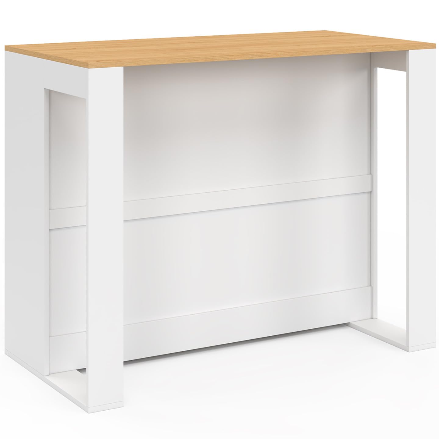 IDMarket - Isla de mesa Vito de 113 cm con estante para botellas de madera blanca y tablero en imitación de madera de haya
