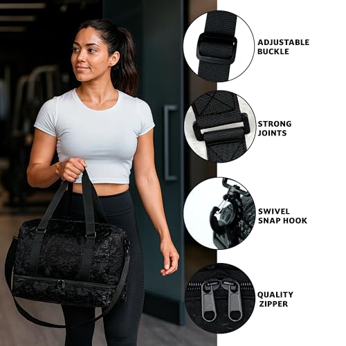 Image of Storite Polyester Duffle Bag with Shoe Compartment, Black, 34x23x43cm | Water Resistant, Lightweight, Large Capacity, Spacious Storage, Travel, Gym, Sports, Weekend Trips