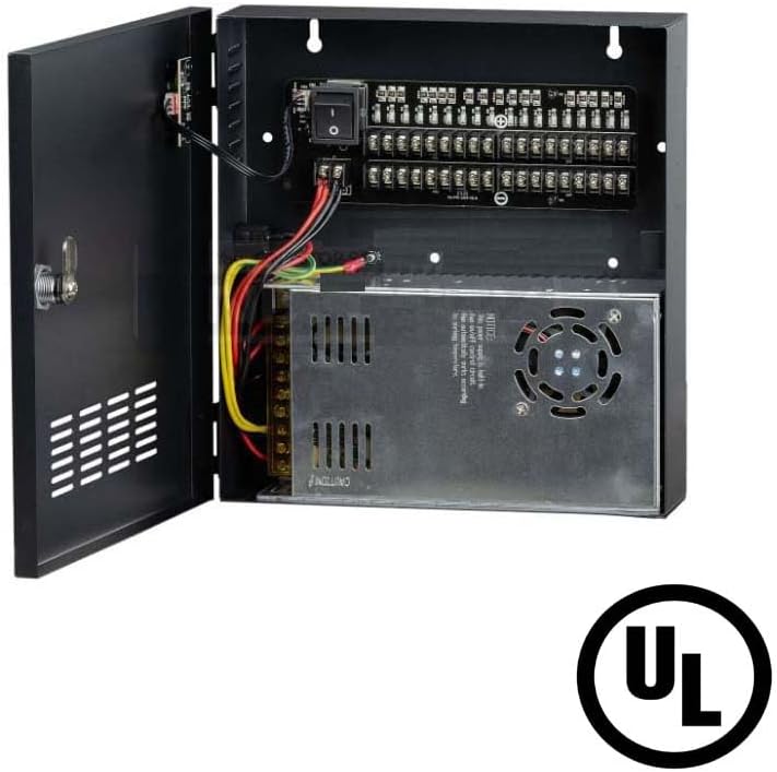 18 Channel 20 Amps CCTV Camera Power Supply Distribution Box, UL Listed, Surge Protection, Short Circuit Protection, 12V DC