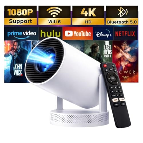 HY300 Projector 2026 | Supports 1080P With Android 14.0 – 20000 Lumens Smart Projector & Native 720P Portable Mini Projector For Bedroom | Screen Mirroring for iOS/Android | Gaming & HDMI Compatible