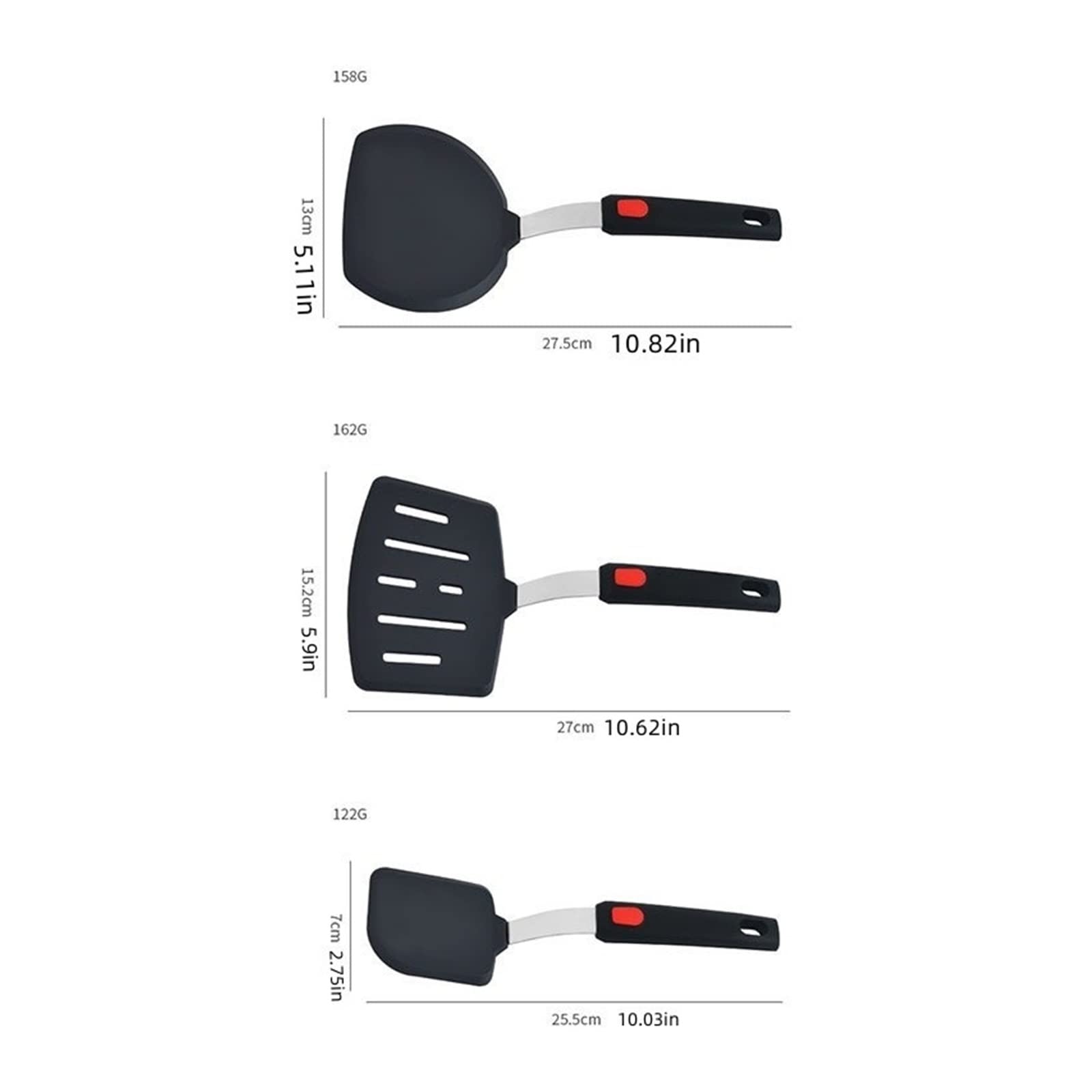 spatules Spatule de Cuisine en Silicone Noir Haute température Spatule(Long Shovel)
