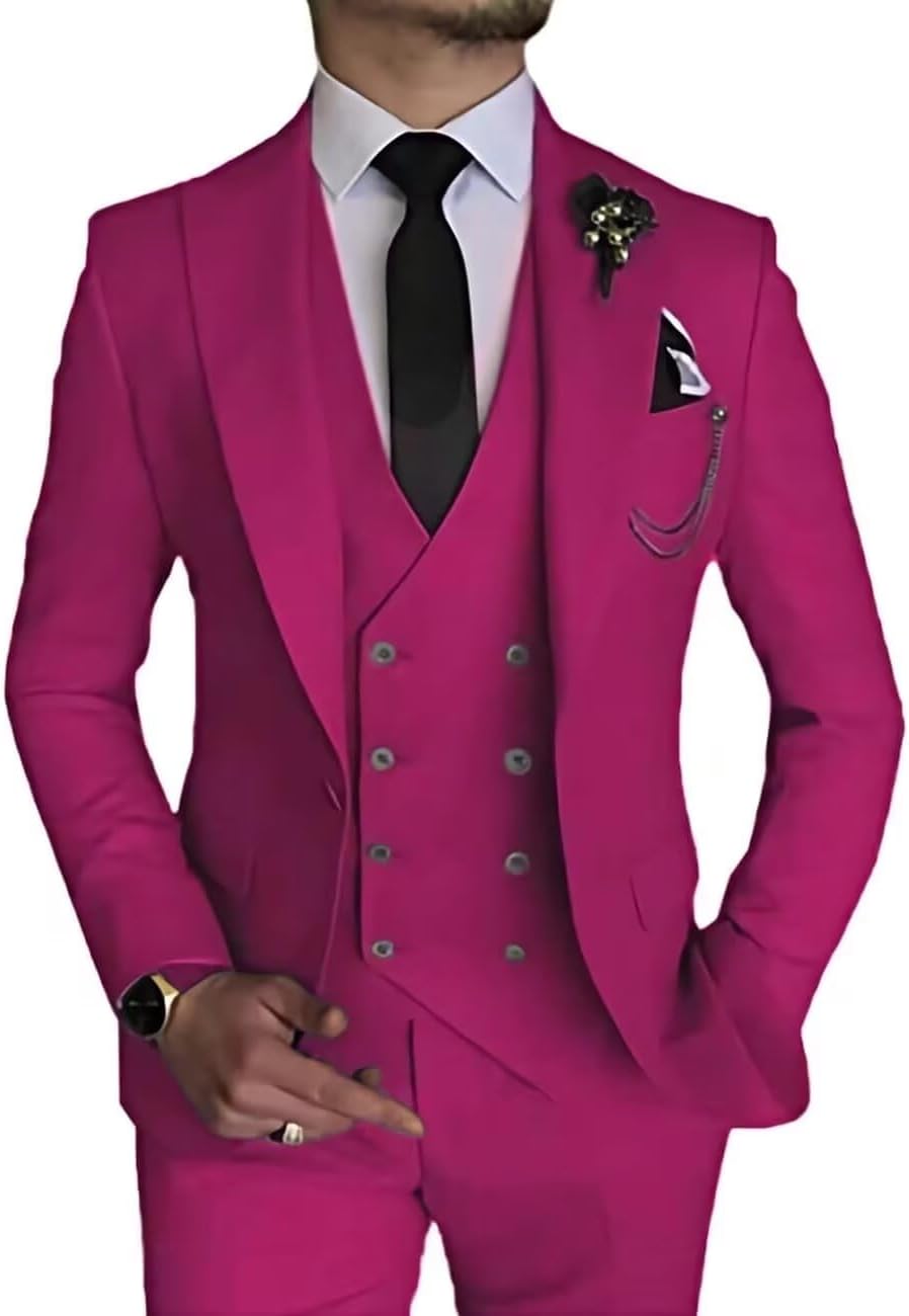Men's 3 Piece Suit Slim Fit Classic One Button Suit for Men Groomsmen Business Prom Double Breasted Vest Blazer Tuxedo