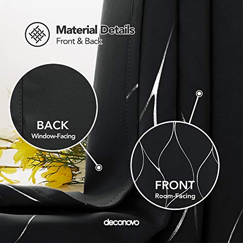 Deconovo Blackout Curtains, Eyelet Curtains, Thermal Insulated Silver Wave Line Foil Printed for Living room, 66 x 90 Inch(Width x Length), Black, 2 panels - Image 3