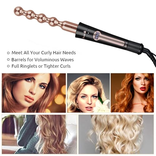 Image of Curling Iron, Curling Wand Set, 24k Gold Instant Heat Up Hair Curler with Interchangeable Tourmaline Ceramic Barrels, Adjustable Temperature
