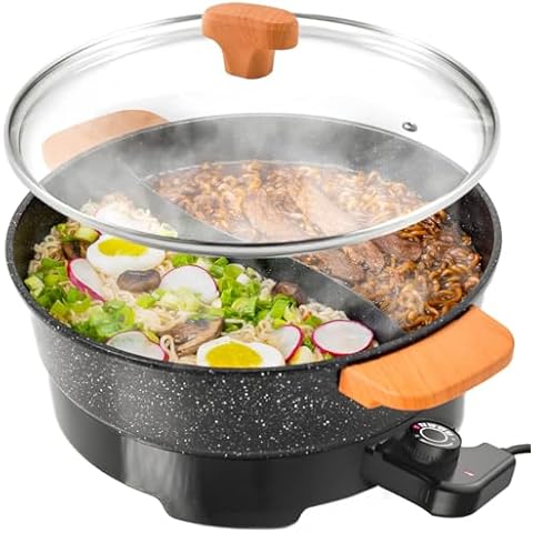 Hot Pot Electric - Portable Electric Hot Pot Cooker - Hot Pot Electric with Divider - Chinese Hot Pot, Shabu Shabu Hot Pot - Versatile Hot Pot Cookware - Hot Pot by Rolka Cover