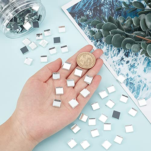 Ph Pandahall 320Pcs Mirror Mosaic Tiles For Crafts 10Mm Square Glass Mirror Tiles Mini Glass Decorative Mosaic Tiles For Home Decoration Art Crafts Jewelry Disco Ball Making, Clear, No Hole #TOP6