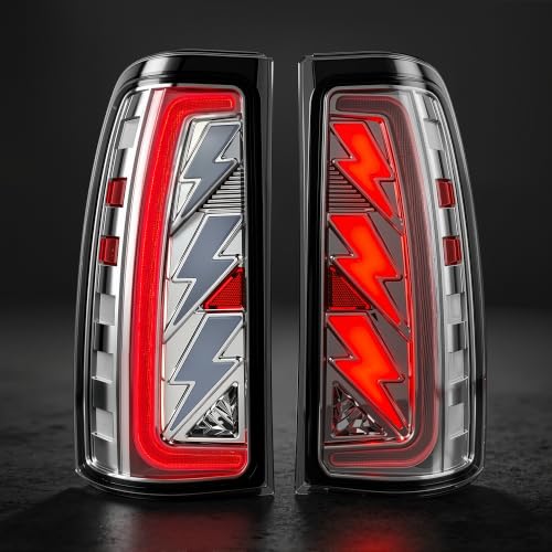 Image of Sequential Led Tail Lights Fit for 1999-2002 Chevy Silverado 1500 /2500,1999-2006 GMC Sierra 1500 /2500 /3500, Starting Animated Dynamic Turn Signal,Brake Light,Reverse Light,Rear Light Assembly, Clear