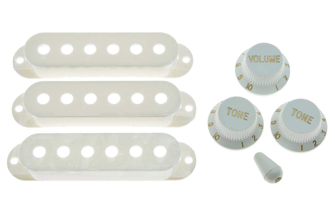 KAISH White ST Strat Pickup Covers Knobs and 5 Way Switch Tip Cap - Image 2