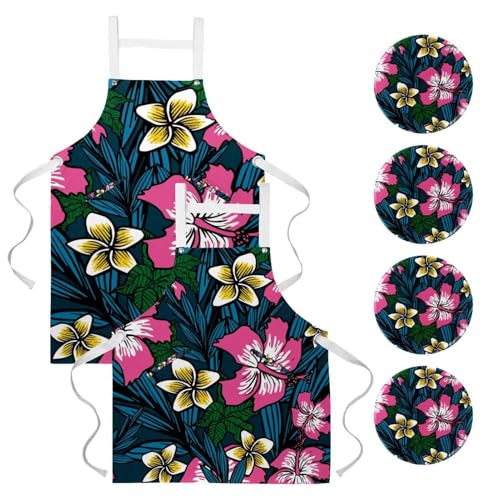 Lot de 2 tabliers de cuisine à motif floral vert et multicolore taille unique