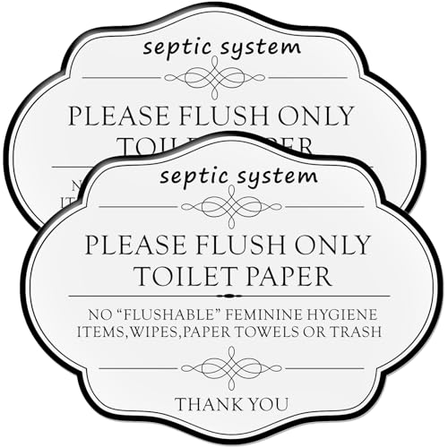 Do Not Flush Rules Bathroom Signs RAMIEYOO Designer Sign For Septic System Please Flush Only Toilet Paper Great for Home Business or RV Cabin (White A)
