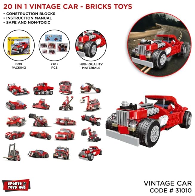 Image of Galaxy Hi-Tech 20-in-1 Magic Building Blocks Set 268+ Pieces Creative Construction Toy for Kids |Includes Instruction Manual Ideal for Boys & Girls Ages 6+ DIY Brick Vintage Car, Truck, Bike Models