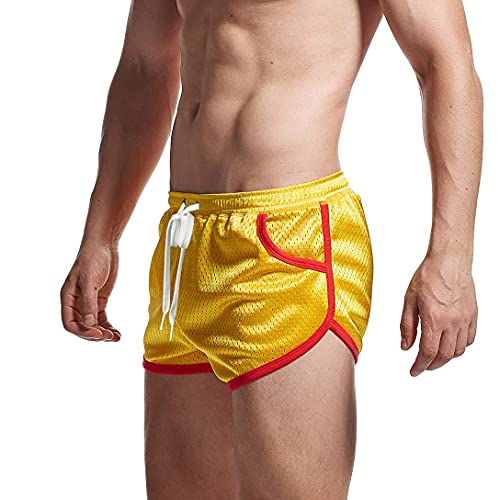 Aimpact Mens Dolphin Booty Shorts Sexy 3 Inch Retro Workout Running Gym Short With Pockets Halloween (Yellow S) #TOP1