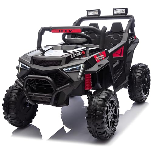 24v Ride On Toys for Big Kids,UTV 2 Seater Ride On Car for Kids,24 Volt Ride On Toys for Boys,W/Remote Control,LED,Music,Bluetooth,4 Shock Absorbers,Toddler 4 Wheeler,Electric Car for(Black)