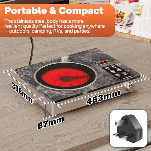 Nardea 3500W Infrared Ceramic Hob | 230V | Compatible with All Flat-Bottom Cookware | Eco-Friendly Marble Design - Image 4