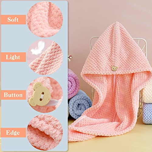 Aiuuee 2 Pack Microfiber Hair Towel Wrap With Button, Absorbent Soft Microfiber Towels For Hair, Anti Frizz Hair Drying Towel Wrap For Women Wet Hair Curly Long Hair (Pink + Blue) #TOP1