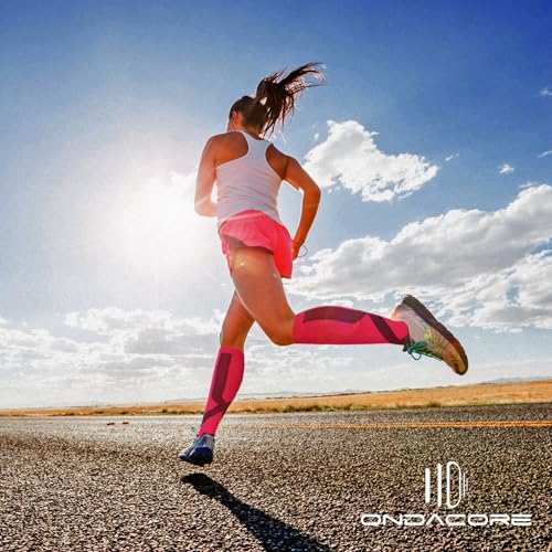 ONDACORE Kompressionsstrümpfe Sport, Laufstrümpfe Damen & Herren, Kompressionssocken mit Anti-Blasen Schutz, Stützstrümpfe für Muskelerholung & Workouts(Blau,S-M)