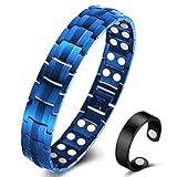 Vicmag Pulseras magnéticas para hombre, pulsera con imán de acero de titanio, ultra resistencia, doble fila 3500 Gauss, pulsera Brazaletes con herramienta de ajuste y caja de regalo de joyería (azul)