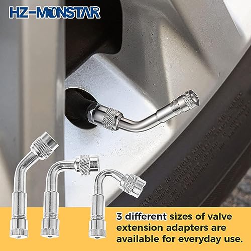 Image of 10 Pcs Valve Stem Extension, 4 Pcs 7 inch Extension Stainless Steel Tire Extender Braided Valve Stem Extender, 6 Pcs 45 90 135 Degree Brass Valve Stem Extender for Cars Truck