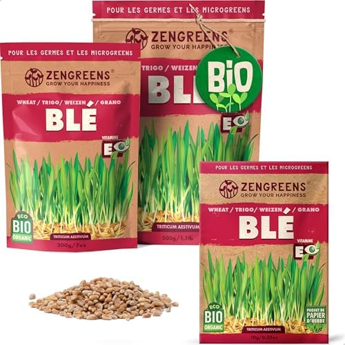 Graines de blé bio - Choisissez entre 10g, 200g et 500g - Graines de blé avec un taux de germination supérieur à 97% - Microgreens