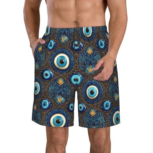 PHJAdq Evil Eye - Pantalones cortos de playa elásticos para hombre, de secado rápido, Negro, XL