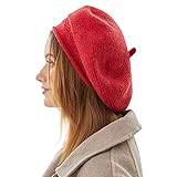 Women French Beret Hat Beanie Winter Knit Knitted Warm Wool Slouchy Paris Basque Baret Barrette Artist Cap Red Classic Solid Color, Boinas de Mujer, Gifts for Ladies