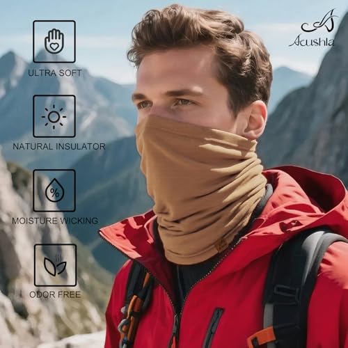 Image of ACUSHLA 100% Merino Wool Neck Gaiter Men Women Winter Ski Face Mask Scarf