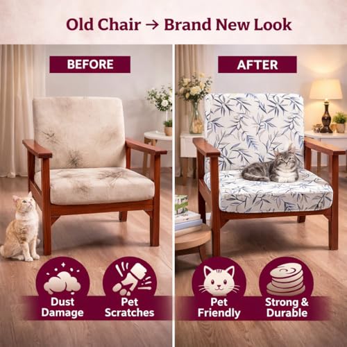 Image of STITCHNEST 'Contour Fit Series' Stretchable Printed Wooden Sofa Cover (Pack of 2) - Elastic Wooden Chair Cover | Wooden Sofa Seat Cover | Size - 20-21 x 20-21 x 3-5 in