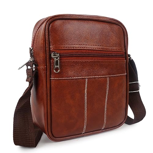 Image of Alison Stylish PU Synthetic Leather Men's Sling Bag Cross Body Travel Office Business messenger. (Tan)