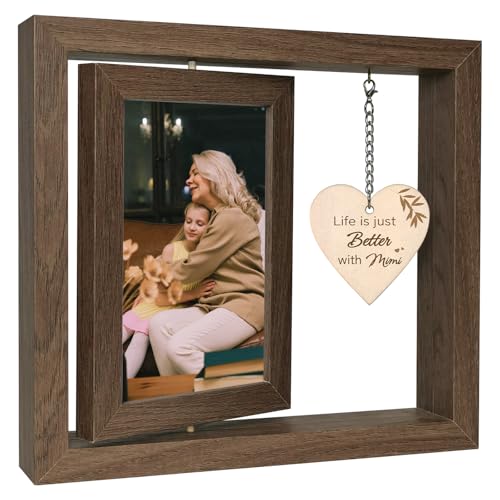 EYITUPC Mimi Picture Frame Gift, Rotating Wooden 4x6 Double Photo
