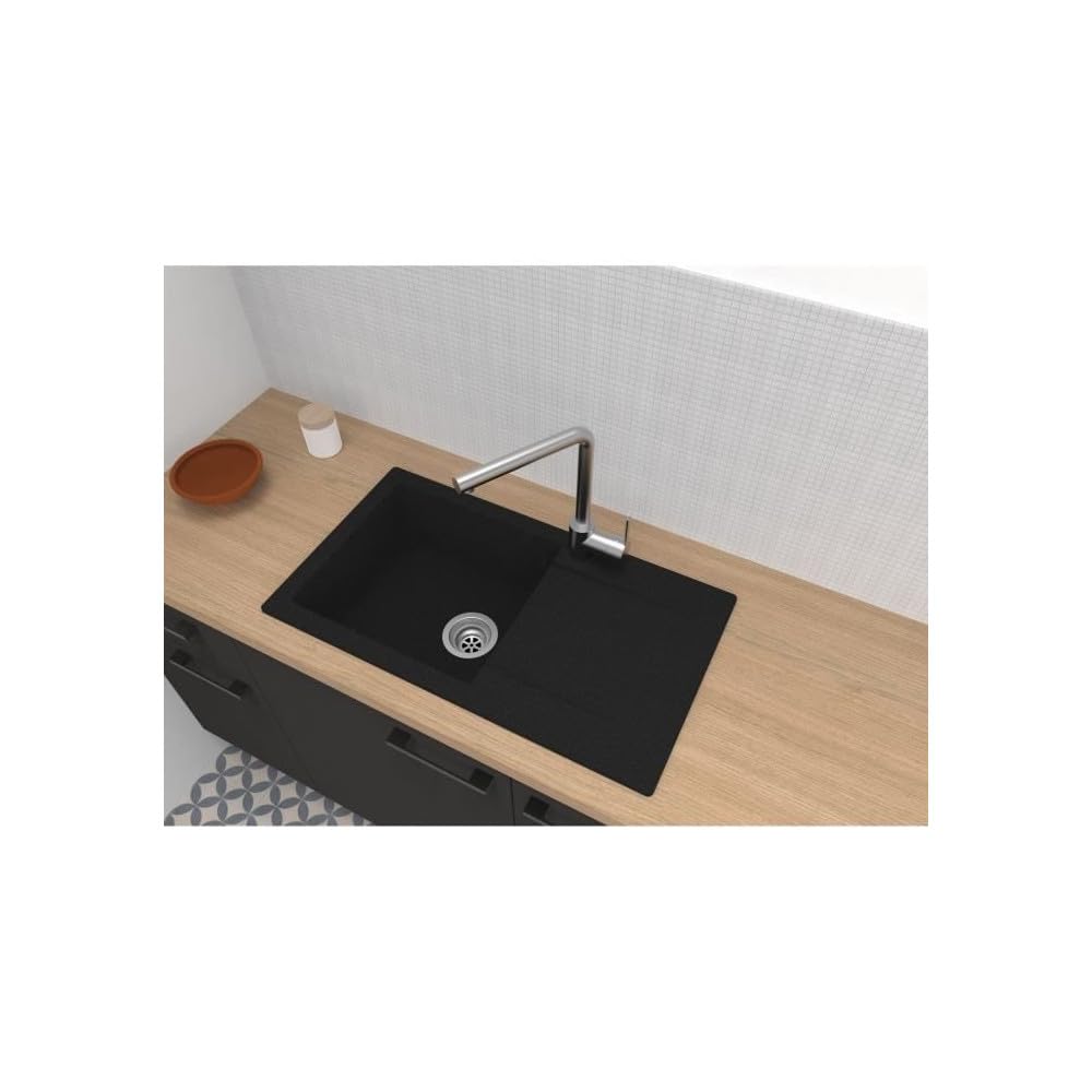 Evier a encastrer EINNA, en SMC NOIR PAILLETE - 06, 1 bac, dim. 78 * 43,5 cm, vidage manuel