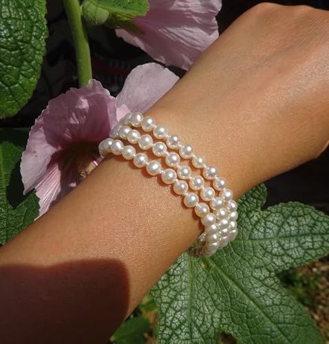 Bracelet perles de culture d'eau douce 3 rangs perles blanches - 2