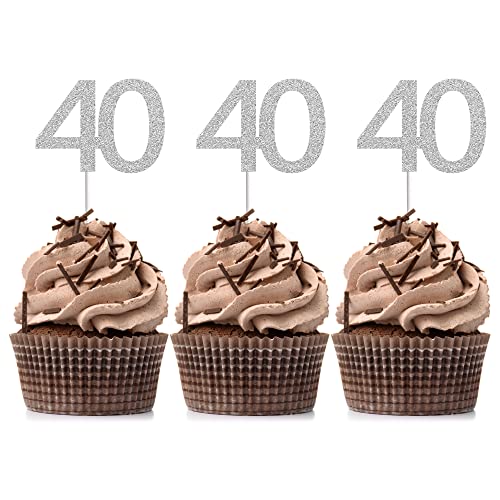 24 Pcs 40Th Cupcake Toppers - Anniversary Or Birthday Cupcake Picks Party Decoration Supplies | Silver 40Th #TOP3