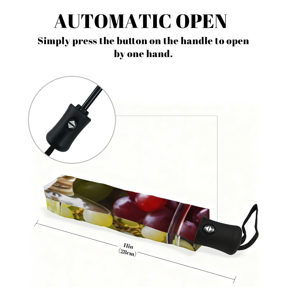 Ombrello da viaggio pieghevole in vetro da vino, ombrello da viaggio, compatto, antivento, impermeabile, con protezione UV, rivestimento nero, leggero, 8 costine, portatile, per pioggia e sole